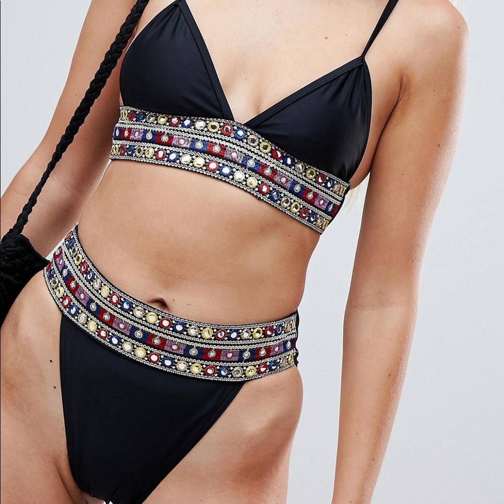 PLT Embellished high leg black bikini NWOT